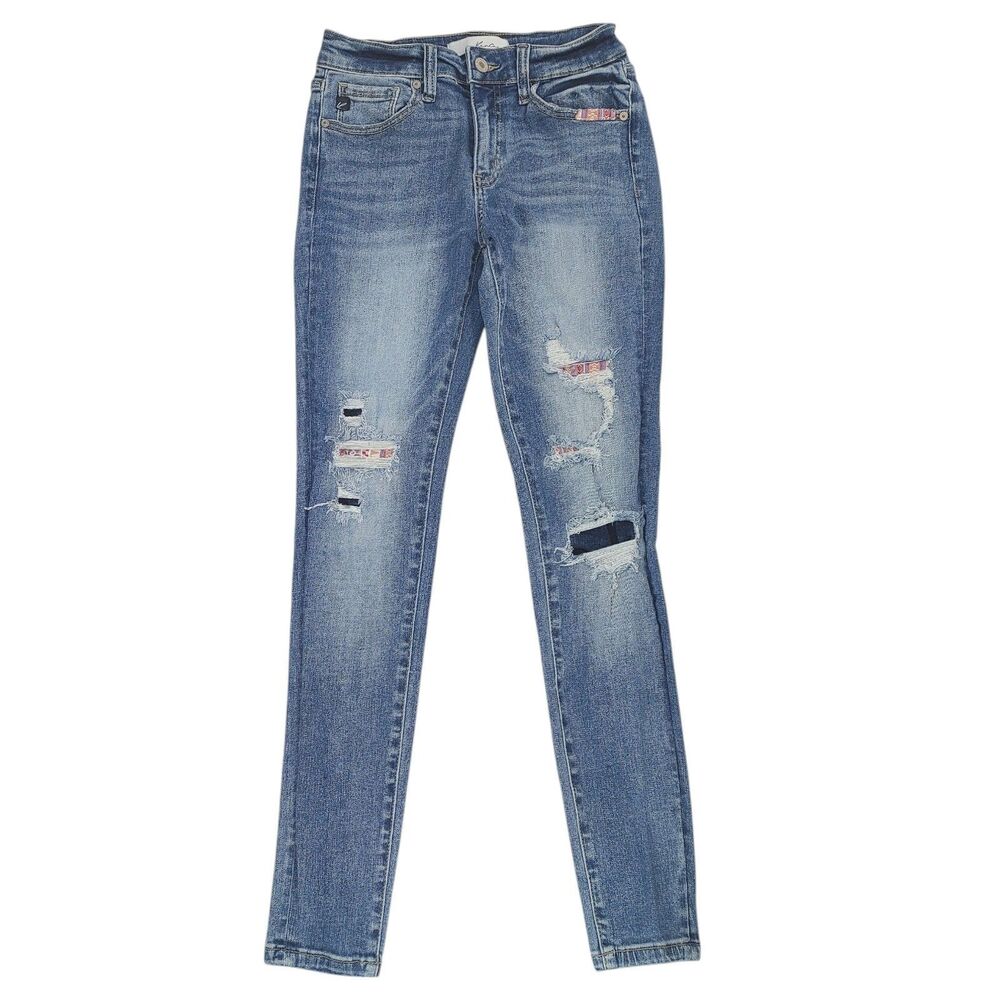 KanCan KC6339D Distressed Skinny Jeans Juniors Sz 3/25 Medium Wash Stretch Denim